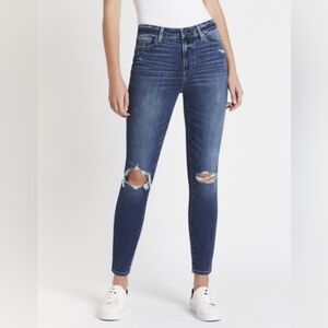PAIGE Hoxton Ankle Jeans 28 On the Rocks Distressed High Rise Raw Hem Skinny
